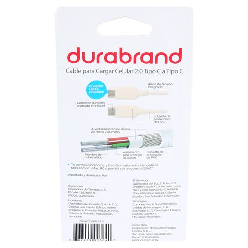 Cable Durabrand Tipo Caragador De - 3pies