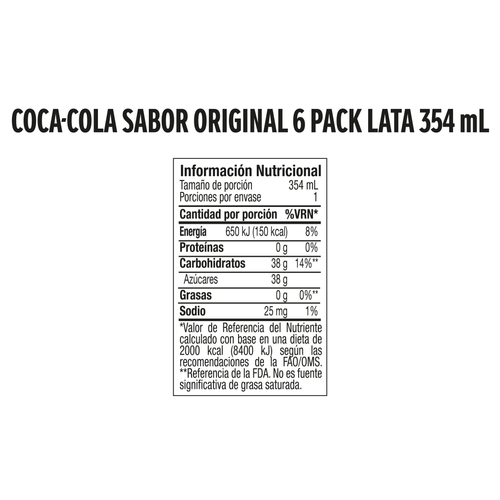 Gaseosa Coca Cola regular lata 6pack - 2.124 L