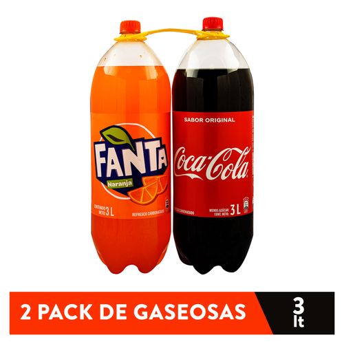 Gaseosas Coca Cola Regular + Fanta Naranja Regular 2 pack - 6 L
