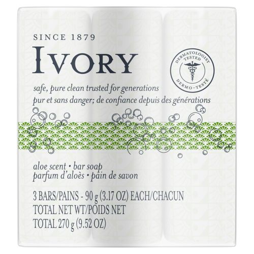 Jabón de barra Ivory con aroma de aloe, 3.17 oz, 3 unidades