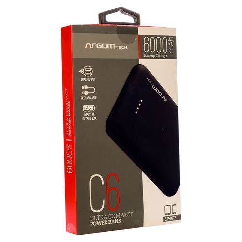 Banco de poder Argom ARGPB1136BK USB 6000Mah