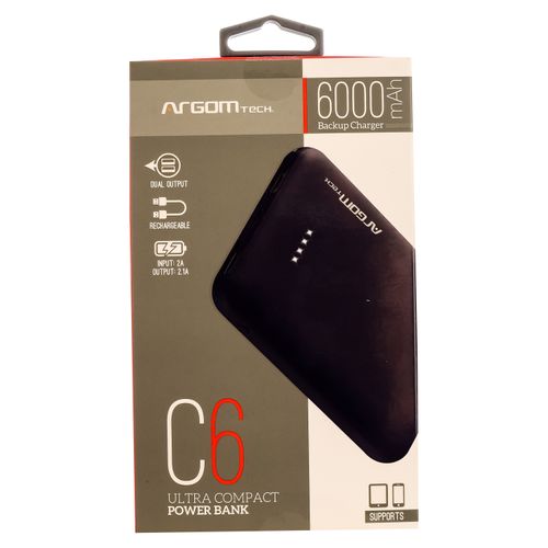 Banco de poder Argom ARGPB1136BK USB 6000Mah