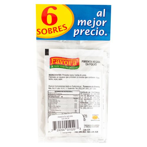 Pimienta negra Favora en polvo 6 pack - 2.5 g