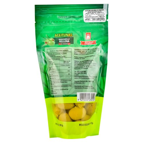 Aceitunas Europea Rellena De Pimientos - 100 g