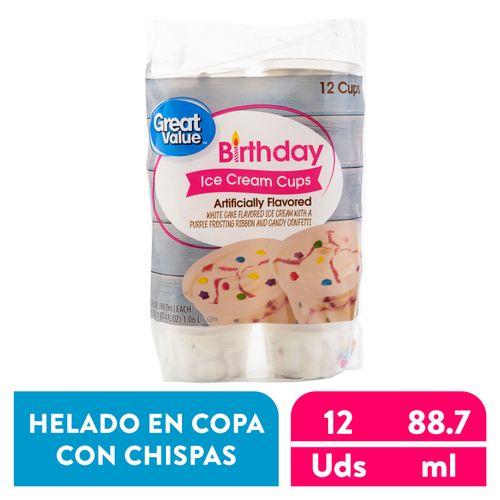 12 Pack Helado Great Value En Copa  Con Chispas Para Cumpleaños - 88gr