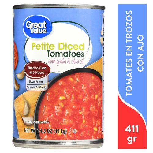 Tomates Great Value Trozos Con Ajo - 411 g