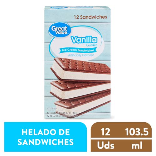 Helado Great Value sándwich sin azúcar 12 pack - 768 g