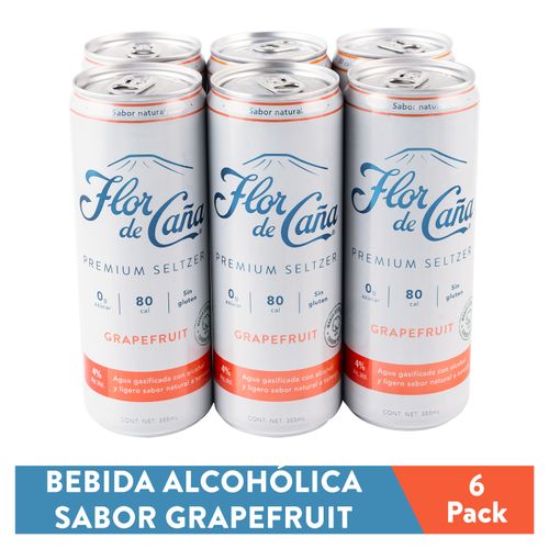 6 Pack Brandy Flor De Caña Premium Seltzer Grapef - 355ml