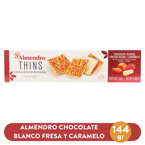 Chocolate El Almendro thins frutos rojos y caramelo - 144 g