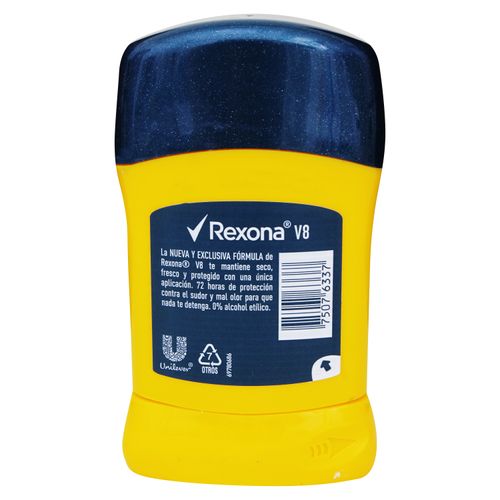 Desodorante Rexona caballero V8 protección seca y fresca barra - 45 g