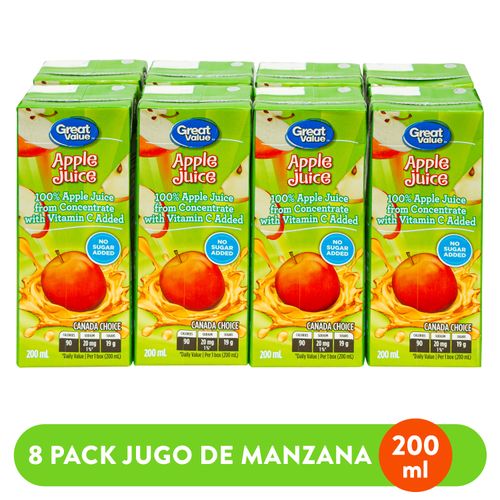 8 Pack De Jugo Great Value De Manzana-1600ml
