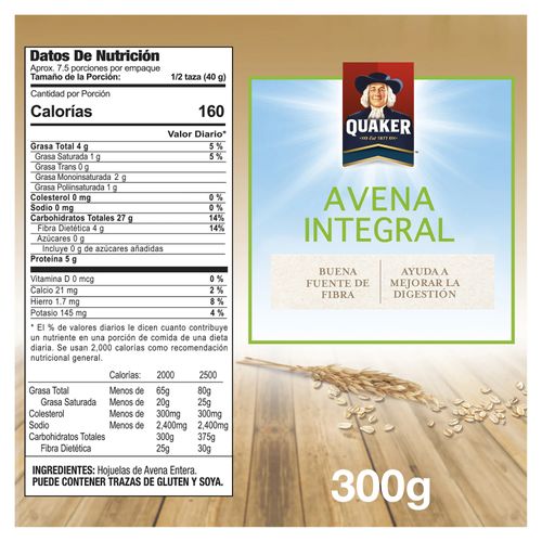 Avena Quaker integral hojuelas - 300 g