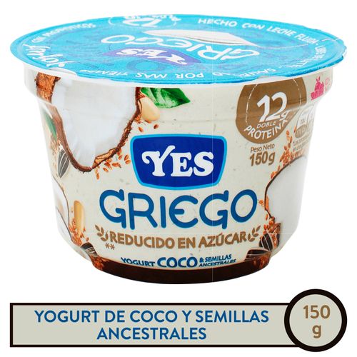 Yogurt Yes griego Cremoso Coco Y Semillas Sin Azúcar - 150gr