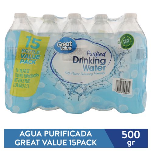 15 Pack Agua Purificada Great Value -500ml