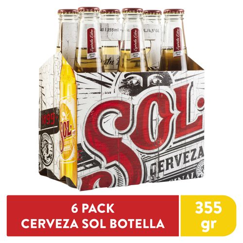 6 Pack Cerveza Sol Botella - 355ml