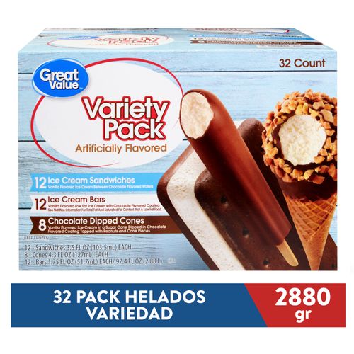 Helados Great Value sabores surtidos pack 32 - 2880 g