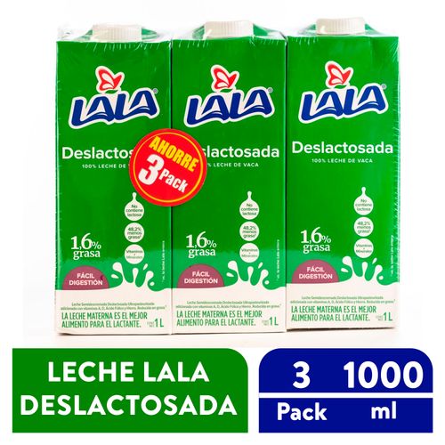 3 Pack Leche Lala Uht Deslactosada - 1000ml