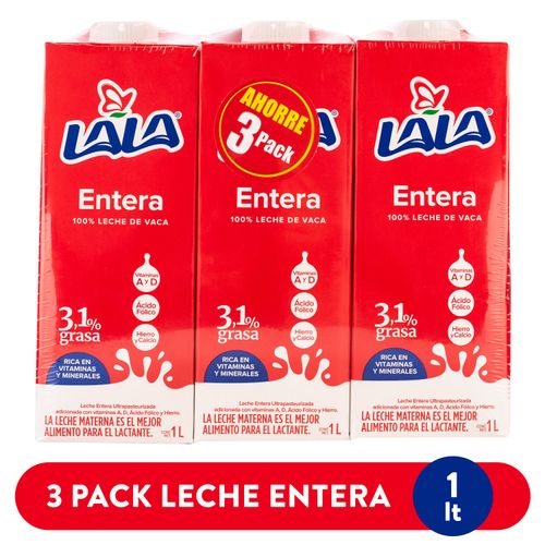 3 Pack Leche Lala Uht Entera - 1000ml