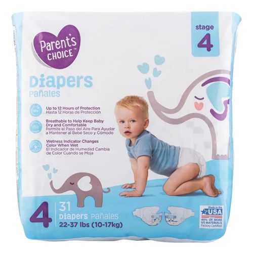 Pañal Parents Choice Baby Diaper Size 4 Jumbo - 31 Unidades