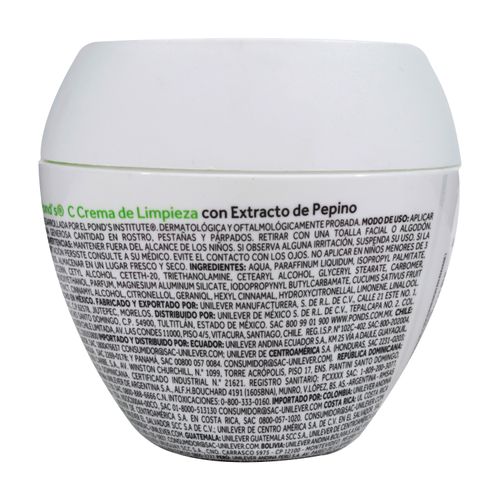 Crema facial Pond's pepino  remueve maquillaje e impuresas - 100 g