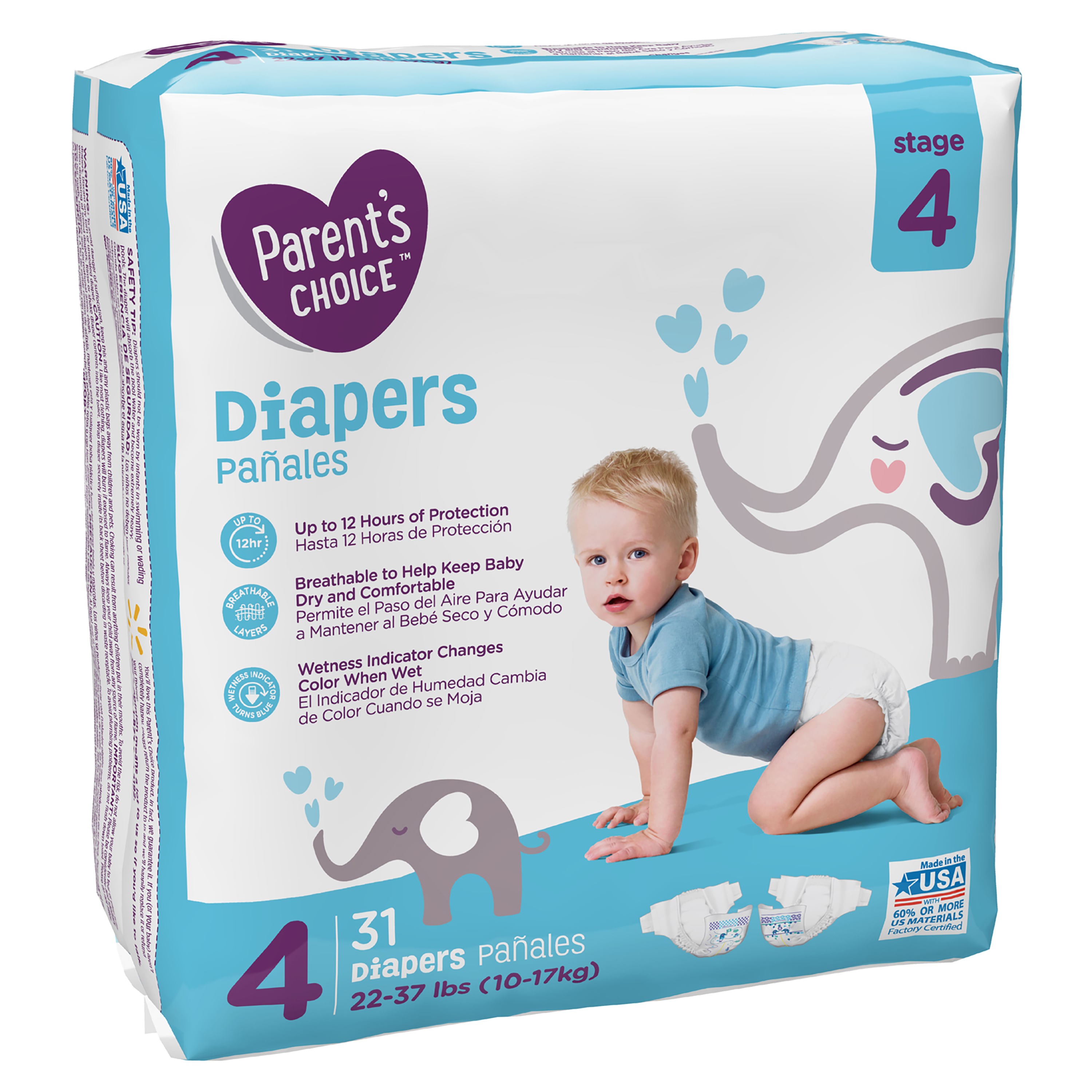 Pañal Parents Choice Baby Diaper Size 4 Jumbo - 31 Unidades