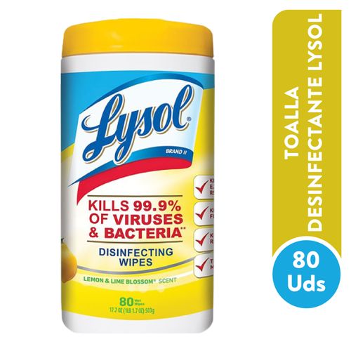 Toallitas Desinfectantes Lysol Para Superficies Citrus - 80 Unidades