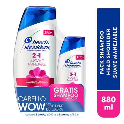 Pack Ahorro: Shampoo 2en1 Suave Y Manejable Head & Shoulders 2 unidades 700ml+180ml