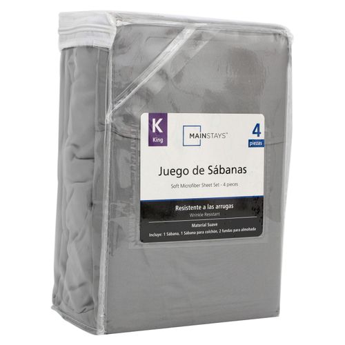 Set de sábanas Mainstays king lisas color gris - 4 pzas