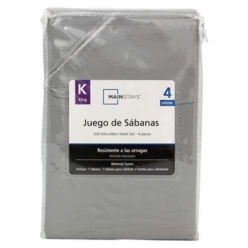 Set de sábanas Mainstays king lisas color gris - 4 pzas