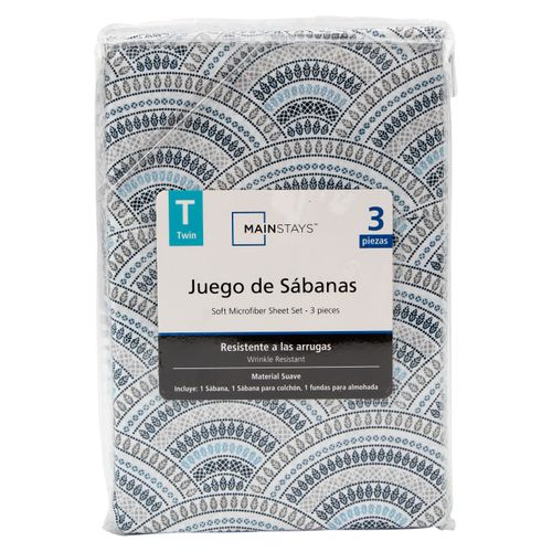 Set de sábanas Mainstays twin estampado chevron gris - 3 pzas