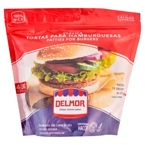 Torta  Hamburguesa De Res Delmor 454 Gr