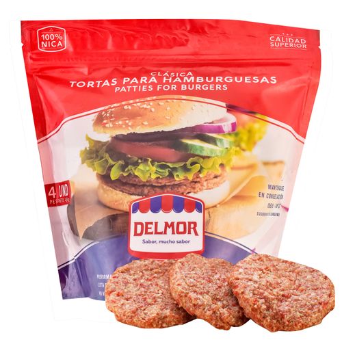 Torta  Hamburguesa De Res Delmor 454 Gr