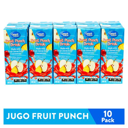 Jugo Great Value sabor fruit punch, 10 pack - 2000 ml