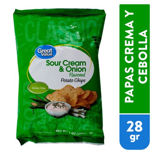 Snack Great Value papas tostadas sabor crema agria y cebolla - 28 g