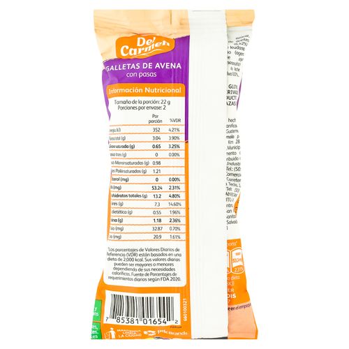 Galleta Del Carmen Avenas Con Pasas - 44 g