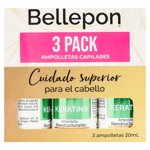 Ampolletas capilares Bellepon restructurante anticaída y termoprotectora 3 pack- 60 ml
