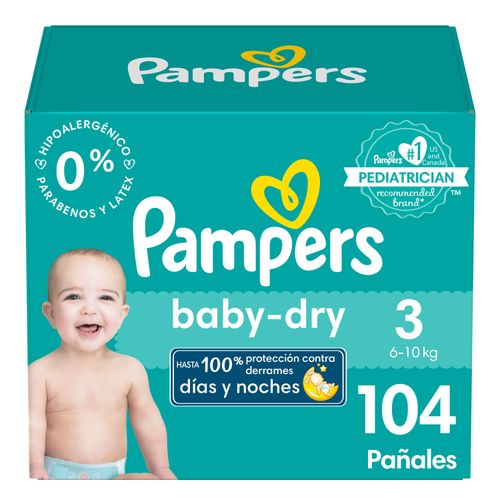 Pañales Pampers Baby-Dry, Talla 3 -104 Uds