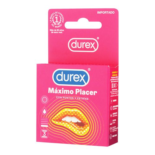 Condones Durex Máximo Placer Látex Natural Con Puntos y Estrías Para Estimulación - 3Uds