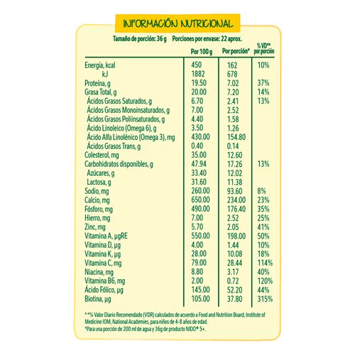 Leche  Nestlé® Nido En Polvo  5+ Advanced® Lata -800gr