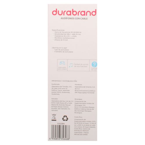 Auricular Durabrand con cable color negro