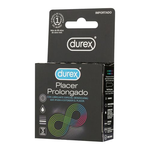 Condones Durex Placer Prolongado Látex Natural Con Lubricante Especial - 3Uds