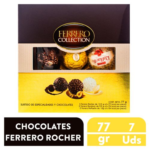 Caja de chocolates Ferrero colección de rafaello rocher y rondnoir 7 uds- 77 g