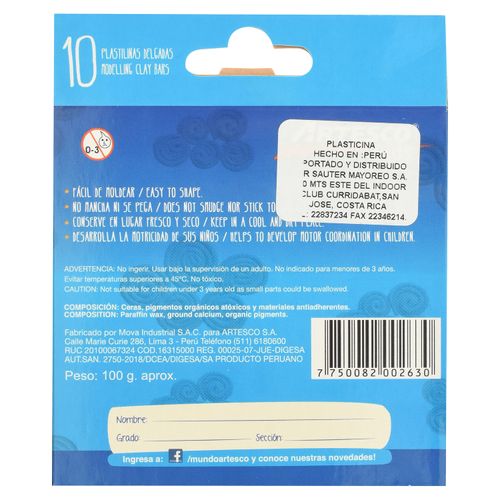 Plastilina Artesco delgada colores surtidos - 10 Pzas