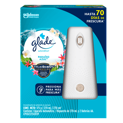 Aromatizante Glade Automático en Aerosol Aparato Paraíso Azul 175 g