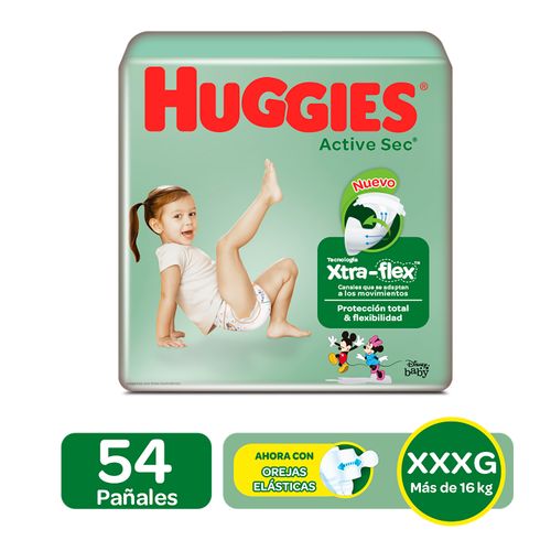 Pañales Huggies Active Sec Etapa 6/XXXG Xtra-Flex, Más De 16kg - 52Uds