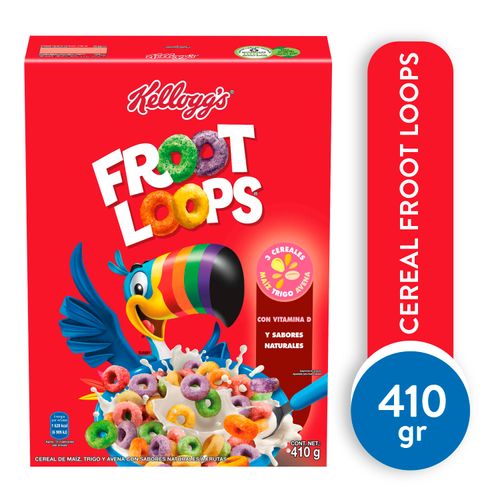 Cereal Kellogg's ® Froot Loops® Sabor Origrinal  Aritos de Maíz, Trigro y Avena Con Sabor a Frutas  1 Caja- 410gr