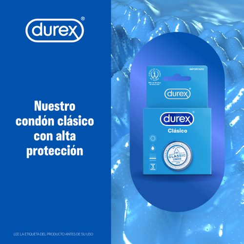 Condones Durex Clásico Látex Natural, Lubricate A Base De Agua - 3Uds