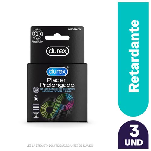 Condones Durex Placer Prolongado Látex Natural Con Lubricante Especial - 3Uds