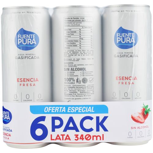 Agua gasificada Fuente Pura sabor fresa - 2040 ml