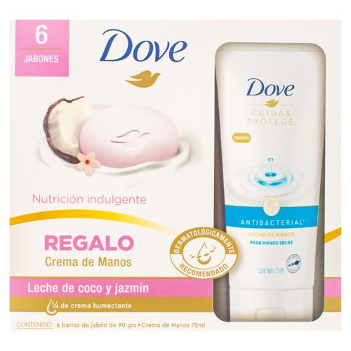 Jabón Corporal Marca Dove Leche De Coco Y Jazmín + Crema De Regalo 6 Pack - 540g